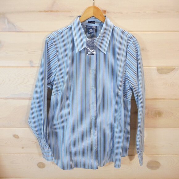 NWT Venezia Button-up Shirt Women's Size 14/16 Blue Striped Long Sleeve Vintage - Picture 1 of 10